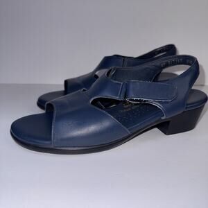 SAS Women’s Suntimer Navy Blue Tripad Comfort Heeled Leather Sandal Size 8 1/2M